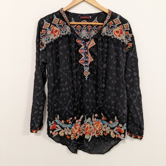 Johnny Was Embroidered Gina Long Sleeve Blouse Tunic Black M - Picture 7 of 15